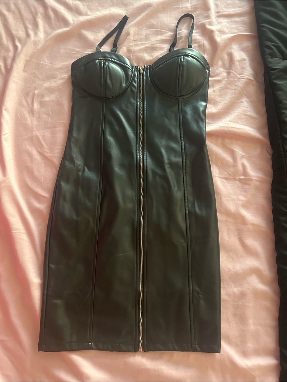 Haute Monde Black Faux Leather Zip-Front Mini Dress